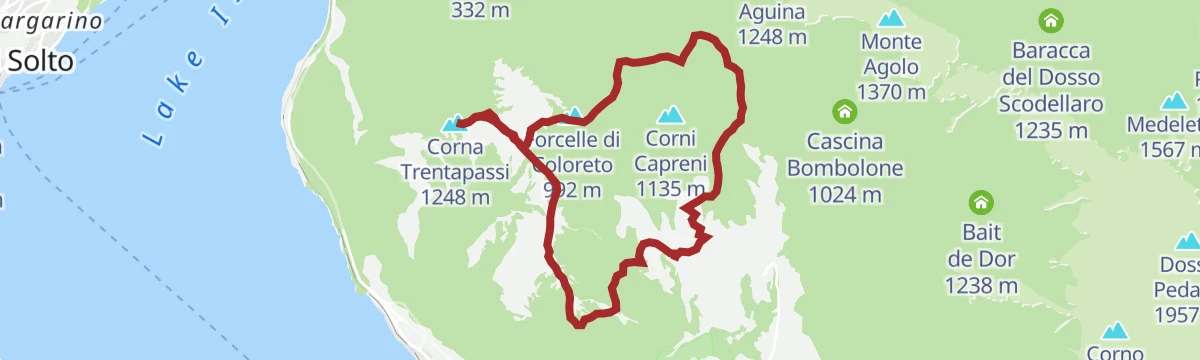 Route map: Giro ad anello Monte Vignole, Corna Trentapassi e Passo Croce di Zone da Cusato